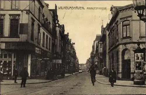 Ak Wilhelmshaven in Niedersachsen, Marktstraße, Chr. Schwardt Schweizer Uhrenlager, Schuhwaren