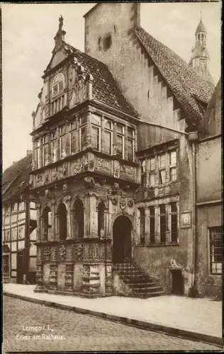 Ak Lemgo in Nordrhein Westfalen, Blick auf Erker am Rathaus