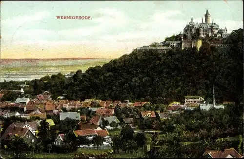 Ak Wernigerode am Harz, Blick auf den Ort, Schloss