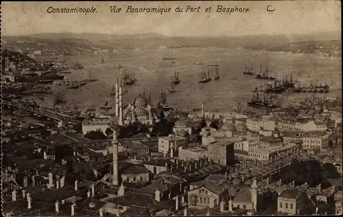 Ak Konstantinopel Istanbul Türkei, Vue panoramique du Port et Bosphore