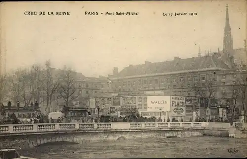 Ak Paris, La Crue de la Seine 1910, Pont Saint Michel, Hochwasser