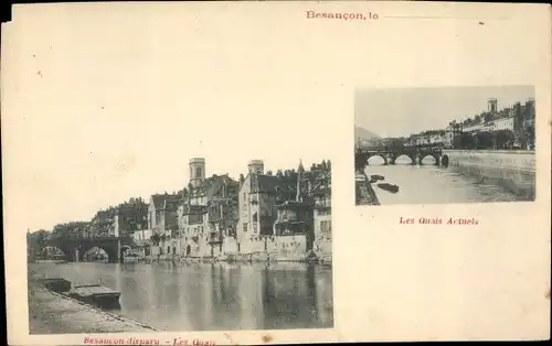 Ak Besançon Doubs, Les Quais, Brücke, Stadtansichten