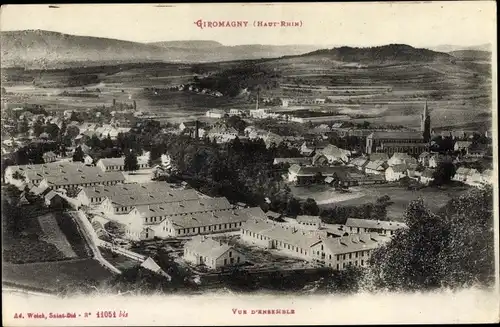 Ak Giromagny Territoire de Belfort, Vue d'ensemble, Kirche, Stadtpanorama