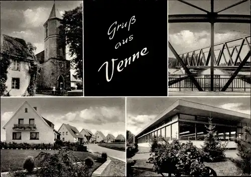 Ak Venne Ostercappeln in Niedersachsen, Teilansichten, Brücke, Kirche