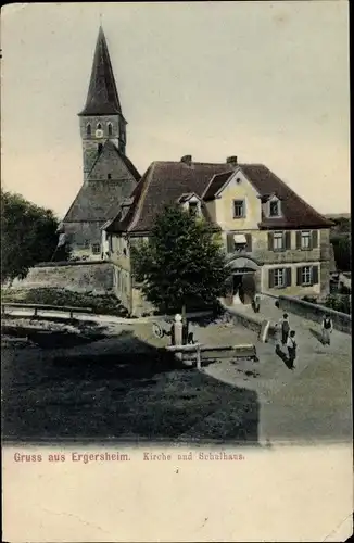 Ak Ergersheim Mittelfranken, Kirche und Schulhaus