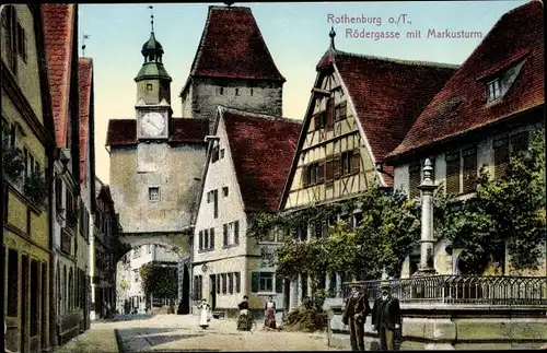 Ak Rothenburg ob der Tauber Mittelfranken, Rödergasse mit Markusturm