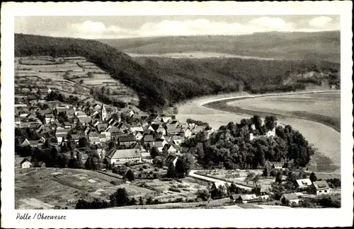 Ak Polle an der Weser in Niedersachsen, Panorama vom Ort, Weserlauf