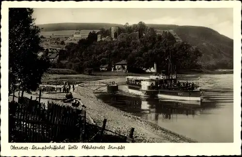 Ak Polle an der Weser in Niedersachsen, Abfahrender Dampfer, Uferpartie, Anlegestelle, Burg