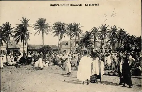 Ak Saint Louis Senegal, Le marché, Markt, Händler