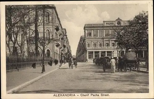 Ak Alexandria Ägypten, Avenue de Cherif Pascha, Bourse