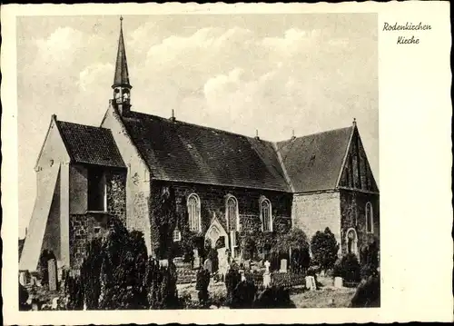 Ak Rodenkirchen Stadland Wesermarsch, Kirche, Friedhof