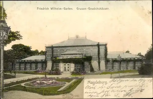 Ak Magdeburg an der Elbe, Friedrich Wilhelm Garten, Gruson Gewächshäuser