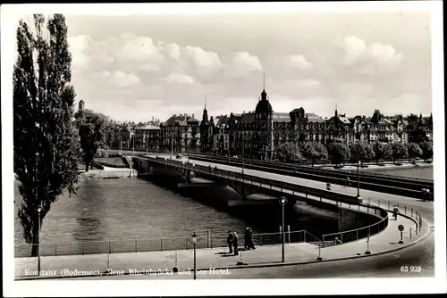 Ak Konstanz am Bodensee, Neue Rheinbrücke und Seehotel, Uferpartie, Häuser