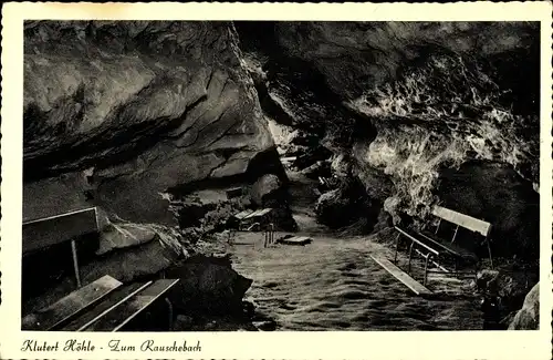 Ak Kluterthöhle im Ennepetal, Zum Rauschebach, Gang, Sitzbänke