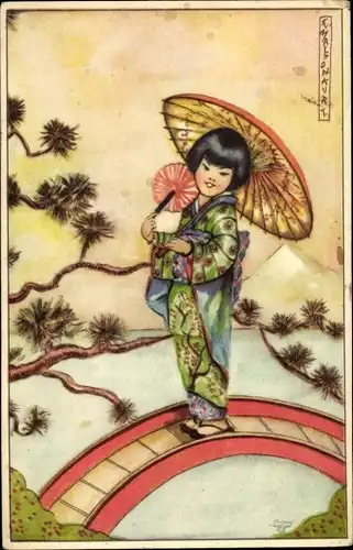 Künstler Ak Malson, Kurt, Japanerin in Kimono, Primus