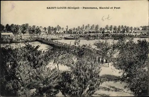 Ak Saint Louis Senegal, Panorama, Marché et Pont, Gesamtansicht, Markt, Brücke