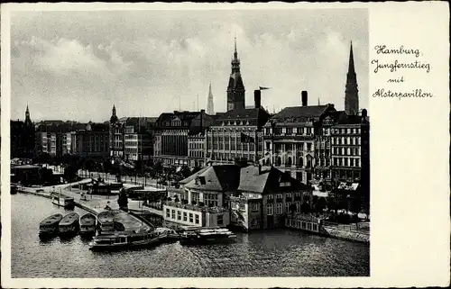 Ak Hamburg Altstadt, Jungfernstieg und Alsterpavillon, Panorama