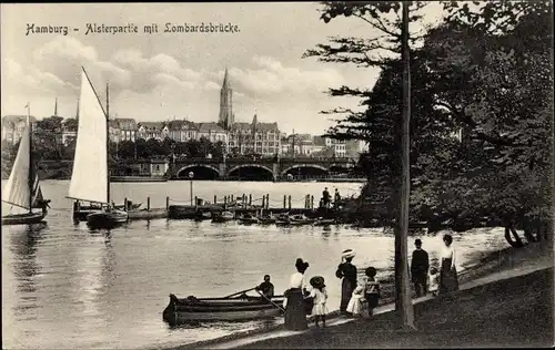 Ak Hamburg Altstadt, Alsterpartie mit Lombardsbrücke