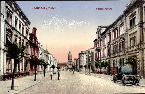 Ak Landau in der Pfalz, Westbahnstraße, Teilansicht der Stadt