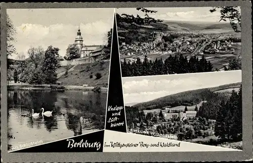 Ak Bad Berleburg in Westfalen, Schloßteich, Gesamtansicht, Kurklinik Wittgenstein
