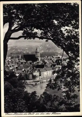 Ak Hann. Münden in Niedersachsen, Durchblick zur Stadt an den drei Flüssen