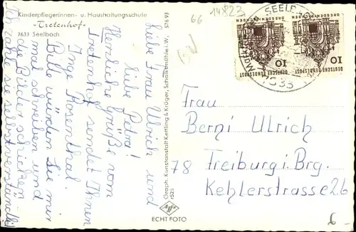 Ak Seelbach Baden Württemberg, Kinderpflegerinnen- und Haushaltungsschule Tretenhof