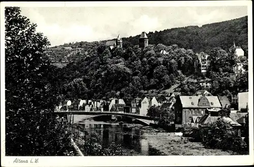 Ak Altena im Märkischen Kreis, Ortspartie, Brücke, Panorama