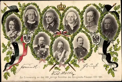 Ak 200jh Bestehen des Königreichs Preußen 1701-1901, Könige, Kaiser, Hohenzollern