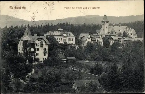 Ak Liberec Reichenberg Stadt, Villen und Volksgarten