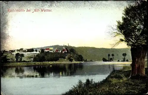 Ak Wetter an der Ruhr, Flusspartie mit Blick auf Alt Wetter, Restaurant Schemann, Harkortsberg