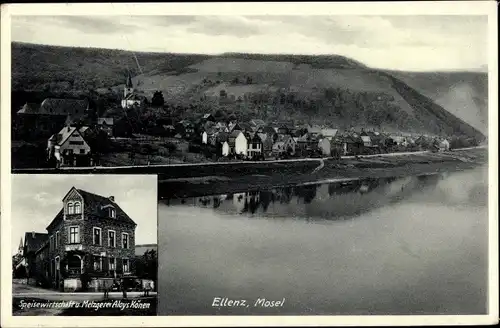 Ak Ellenz an der Mosel, Speisewirtschaft und Metzgerei Aloys Könen, Gesamtansicht