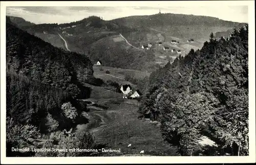 Ak Detmold Lippische Schweiz, Panorama m. Hermannsdenkmal, Wohnhäuser