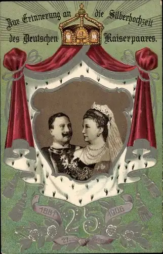 Präge Passepartout Litho Deutsches Kaiserpaar, Wilhelm II., Auguste Viktoria, Silberhochzeit 1906