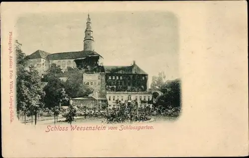 Ak Weesenstein Müglitztal Sachsen, Schloss Weesenstein vom Schlossgarten