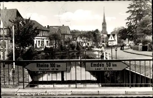 Ak Papenburg im Emsland, Hauptkanal, Wegweiser, Brücke