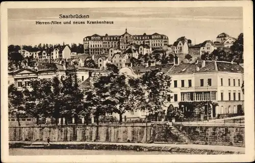Ak Saarbrücken im Saarland, Herrenallee und neues Krankenhaus