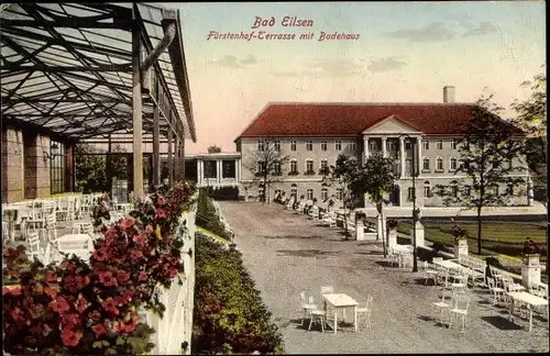 Ak Bad Eilsen in Niedersachsen, Fürstenhofterrasse mit Badehaus