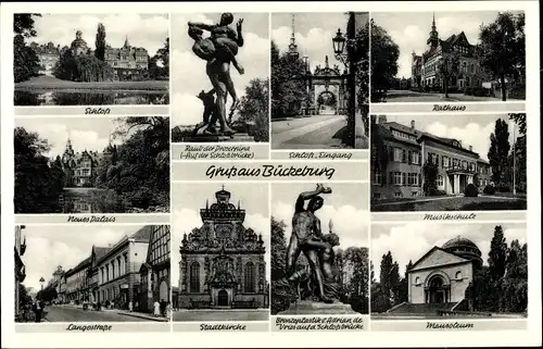 Ak Bückeburg in Schaumburg, Schloss, Neues Palais, Lange Straße, Mausoleum, Stadtkirche, Musikschule