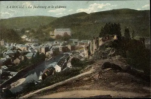 Ak La Roche en Ardenne Wallonien Luxemburg, Le faubourg et le château