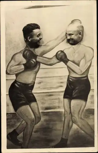 Foto Ak Zwei Boxer, Männer, Fotowand mit Loch zum Kopf durchstecken