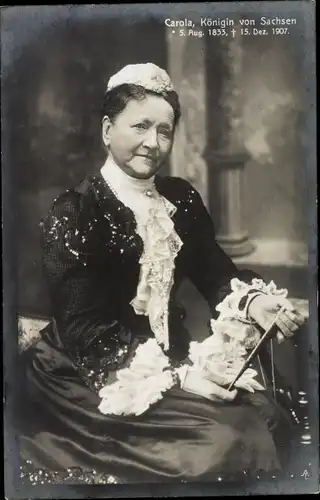 Ak Königin Carola von Sachsen, Portrait, Trauerkarte 1907