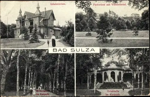 Ak Bad Sulza in Thüringen, Inhalatorium, Parkwiese, Villenviertel, Birkenallee Kurpark, Trinkhalle