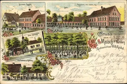 Litho Maiach Nürnberg in Mittelfranken Bayern, Restaurant Wilh. Reichel, Schlösslein