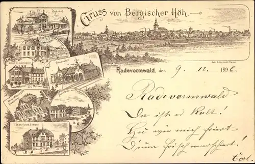 Litho Radevormwald Bergisches Land, Bahnhof, Gasanstalt, Postamt, Marktplatz