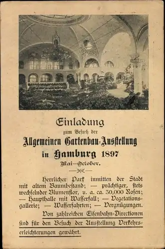 Ak Hamburg, Allgemeine Gartenbauaussttellung 1897, Einladung