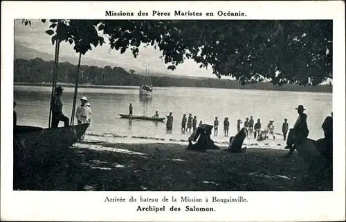 Ak Bougainville Papua Neuguinea, Archipel des Salomon, Arrivée du bateau de la Mission