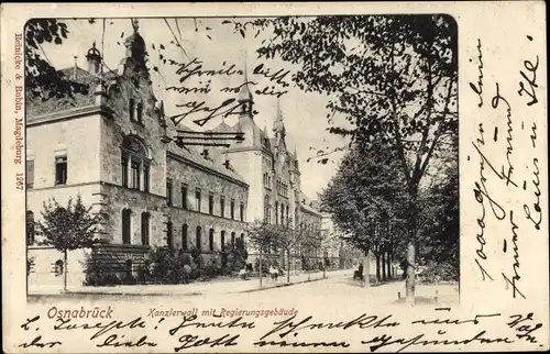 Ak Osnabrück in Niedersachsen, Kanzlerwall m. Regierungsgebäude, Straßenansicht