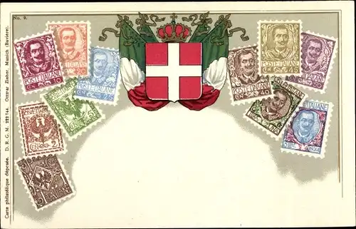 Briefmarken Litho Italien, Wappen, König Viktor Emanuel III. von Italien