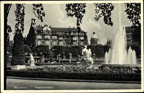 Ak Mannheim in Baden Württemberg, Springbrunnen auf dem Friedrichsplatz