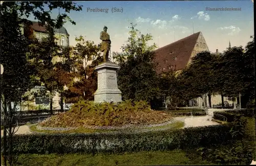 Ak Freiberg im Kreis Mittelsachsen, Bismarck Denkmal, Parkanlagen